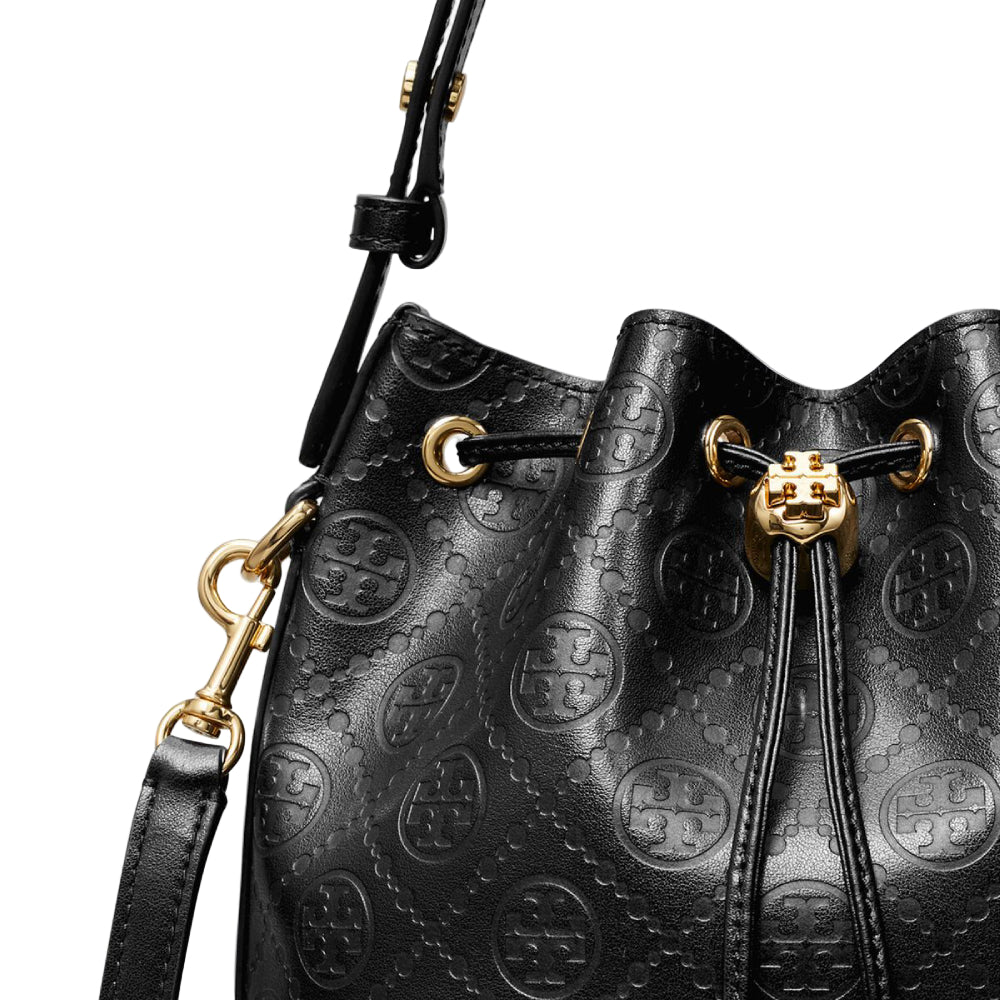 Tory Burch Monogram Leather Bucket Bag - Black