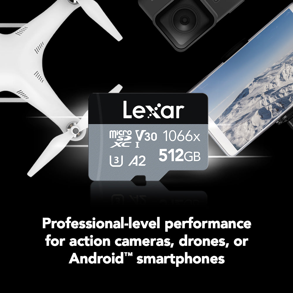 Lexar Professional Lms1066512Gb 512Gb 1066X Uhs-I Microsdxc Memory Card with Sd Adapter - Silver