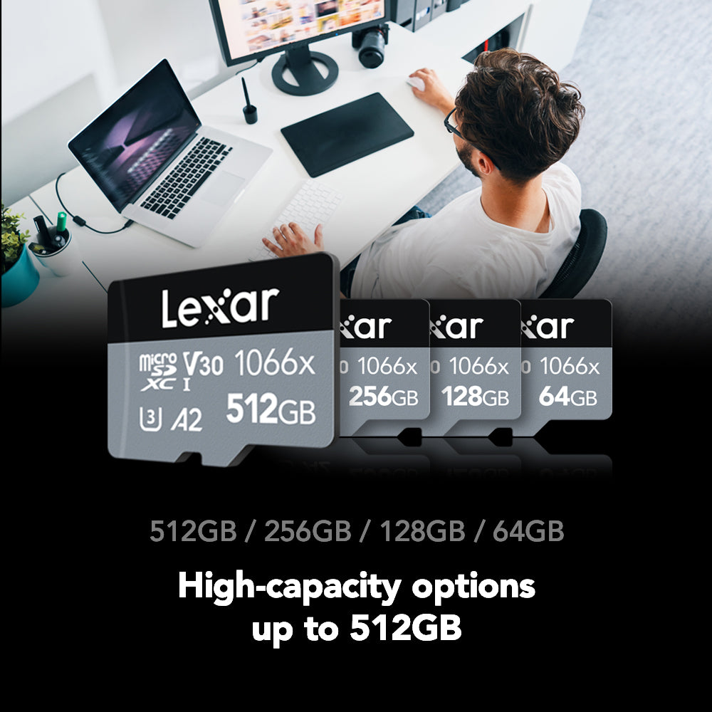 Lexar Professional Lms1066512Gb 512Gb 1066X Uhs-I Microsdxc Memory Card with Sd Adapter - Silver