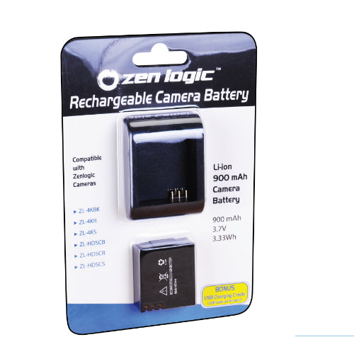 Zen Logic ZL4KBC Rechargeable 900MAh Li-Ion Camera Battery with Charger - Black