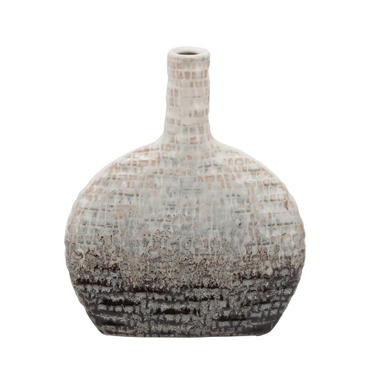 Sagebrook Home Contemporary 10" Textured Oval 2-Tone Ceramic Vase - Ivory/Beige