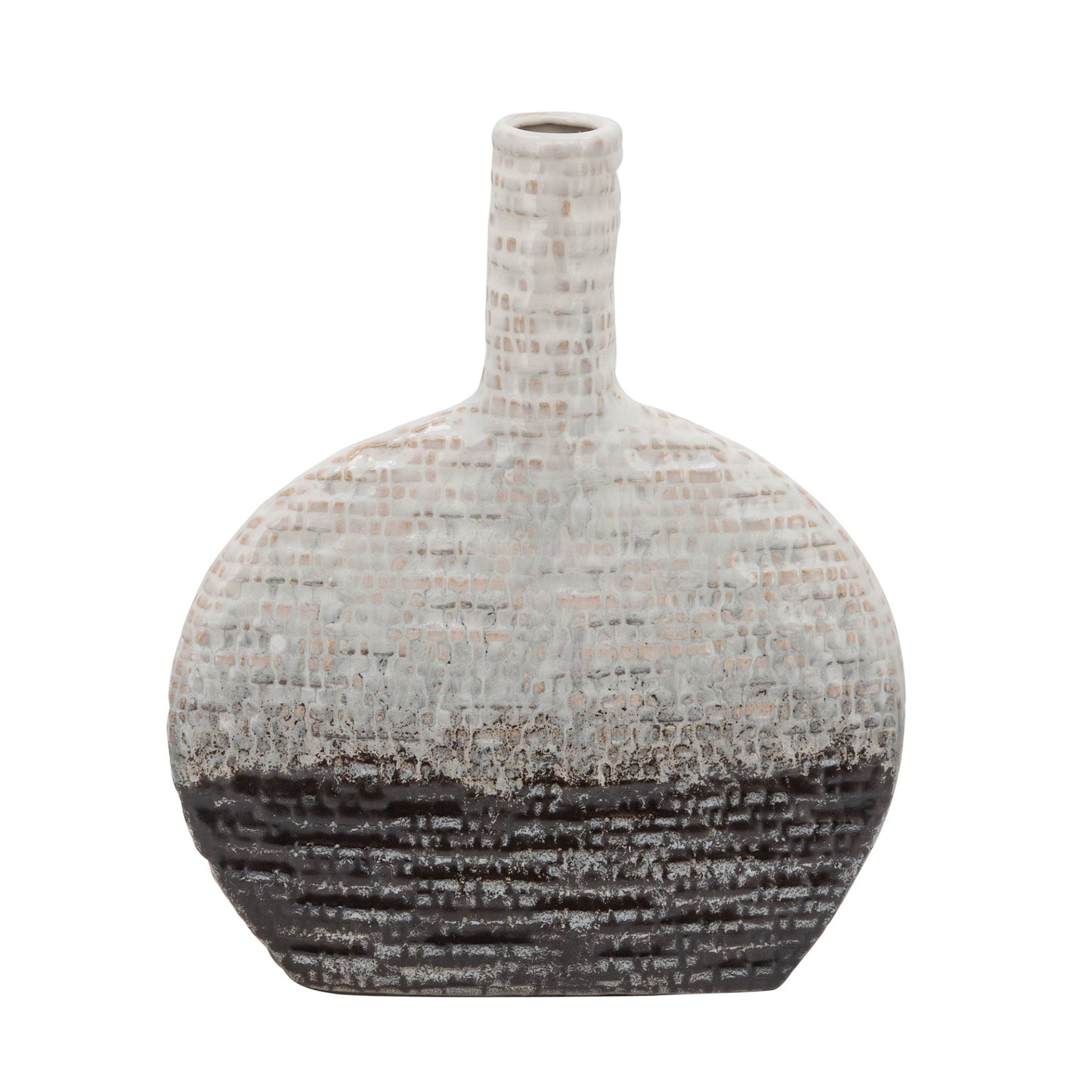 Sagebrook Home Contemporary 12" Textured Oval 2-Tone Ceramic Vase - Ivory/Beige