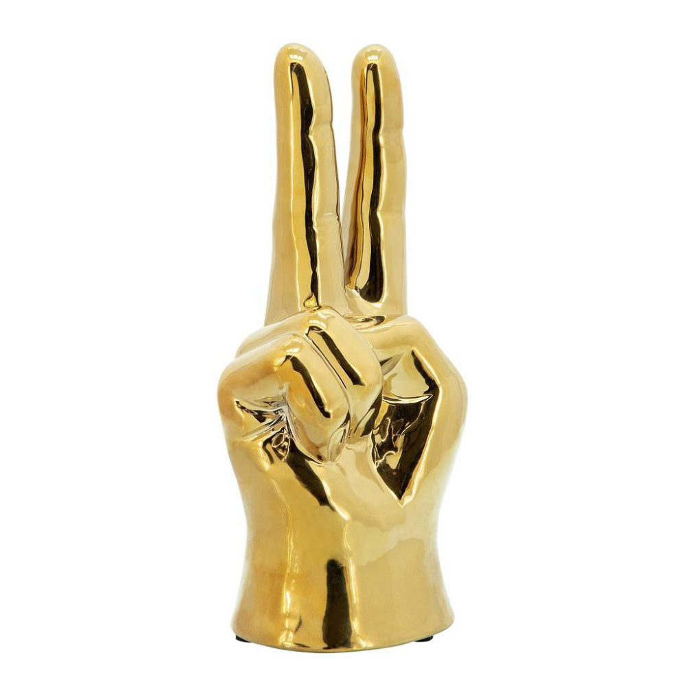 Sagebrook Home Contemporary 8" Ceramic Peace Sign Sculpture - Gold