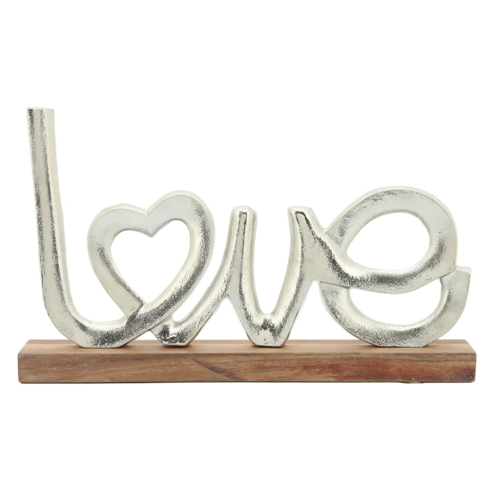 Sagebrook Home Contemporary 16" Aluminum "Love Decor" in Wood Base - Silver