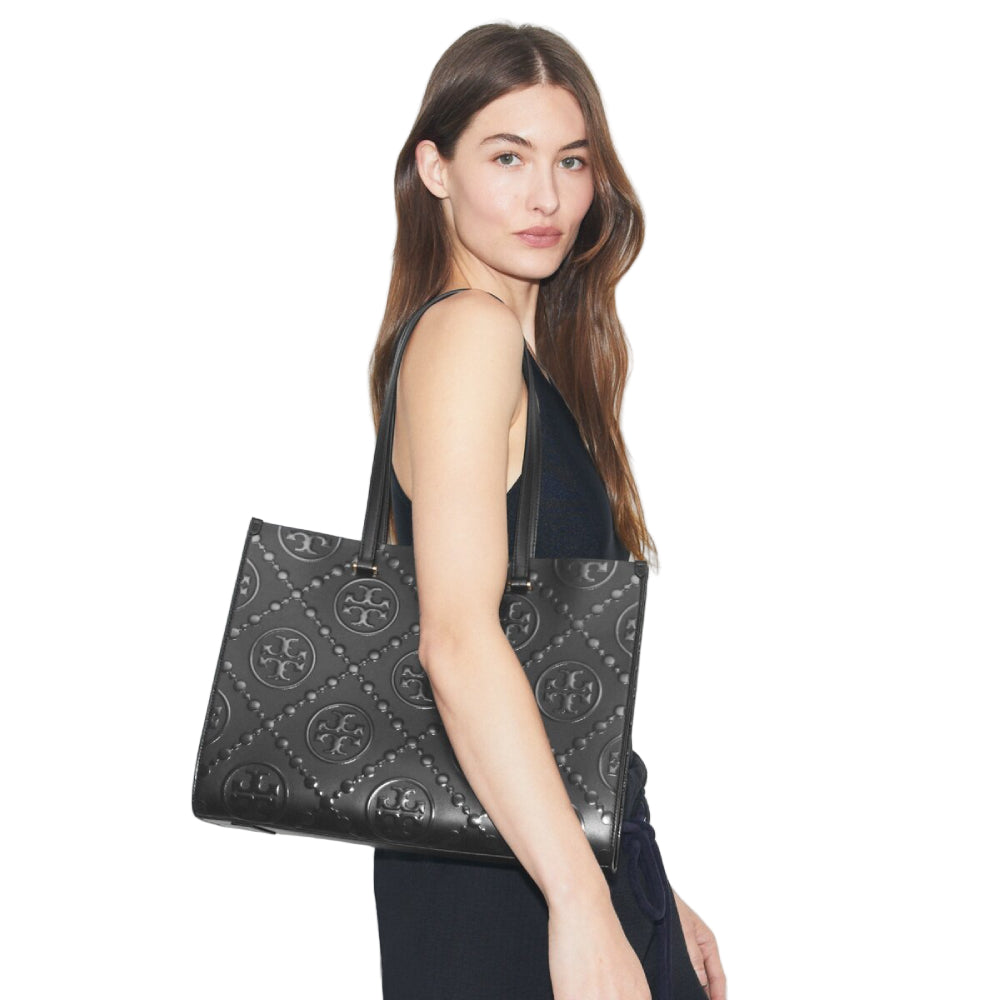 Tory Burch Monogram Embossed Tote Bag - Black