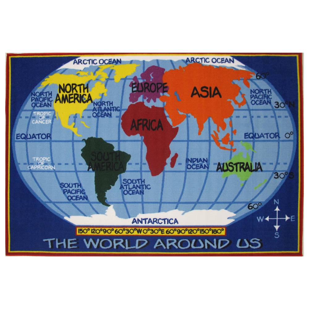 L.A Rugs Fun Time World Map Rectangular Area Rug - Blue