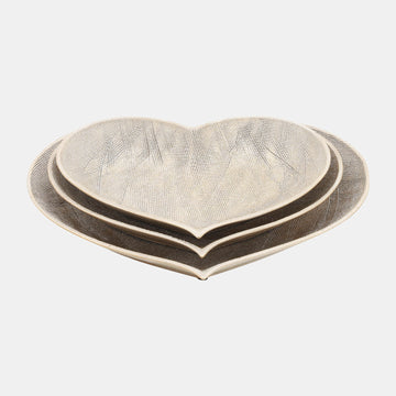 Sagebrook Home Contemporary Ceramic Scratched Heart Plates (Set of 3 ) - Gold