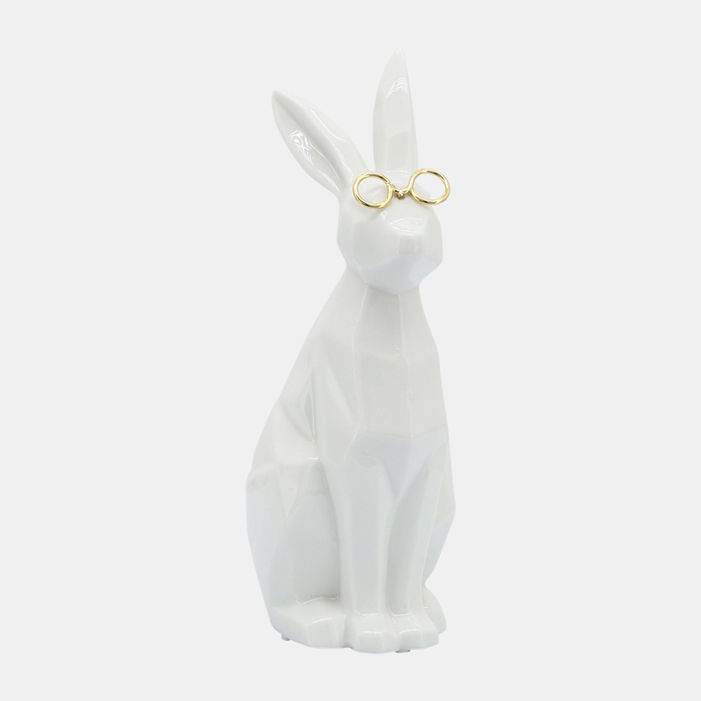 Sagebrook Home Contemporary 9" Ceramic Bunny with Glasses - White/Gold