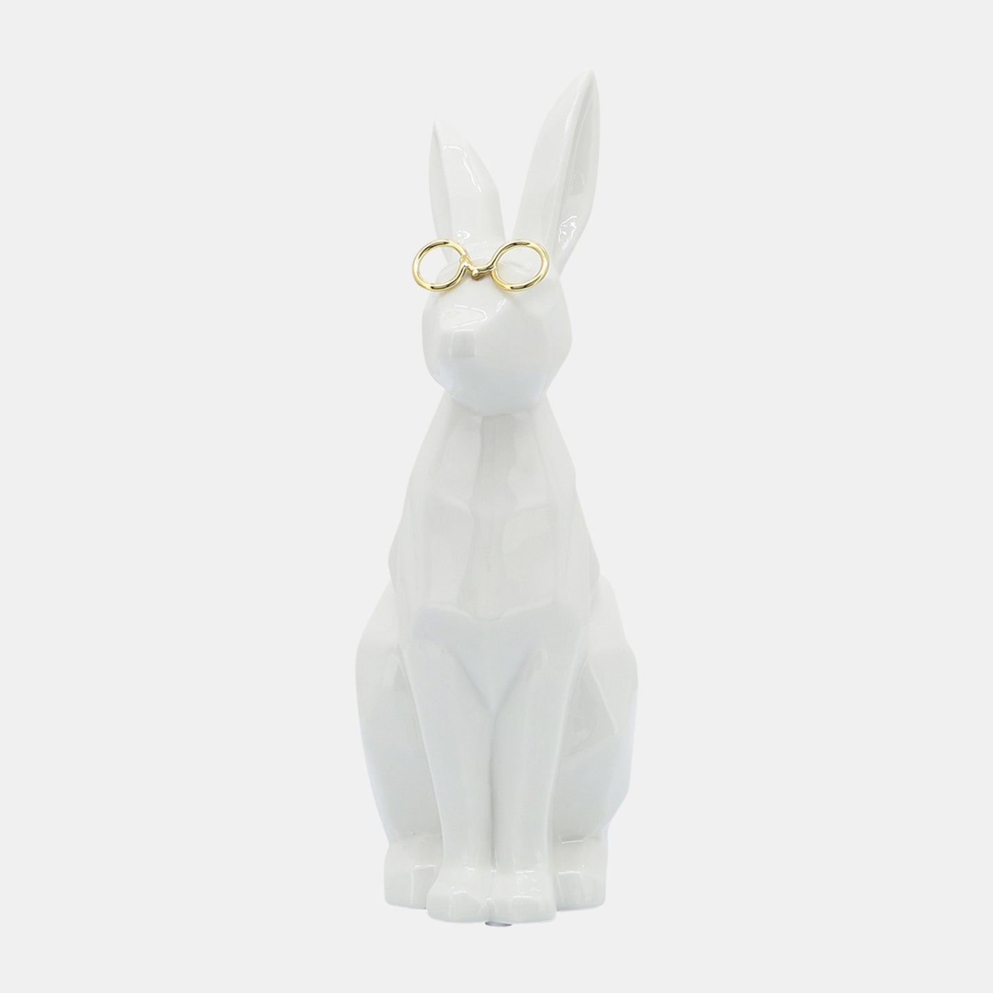 Sagebrook Home Contemporary 9" Ceramic Bunny with Glasses - White/Gold