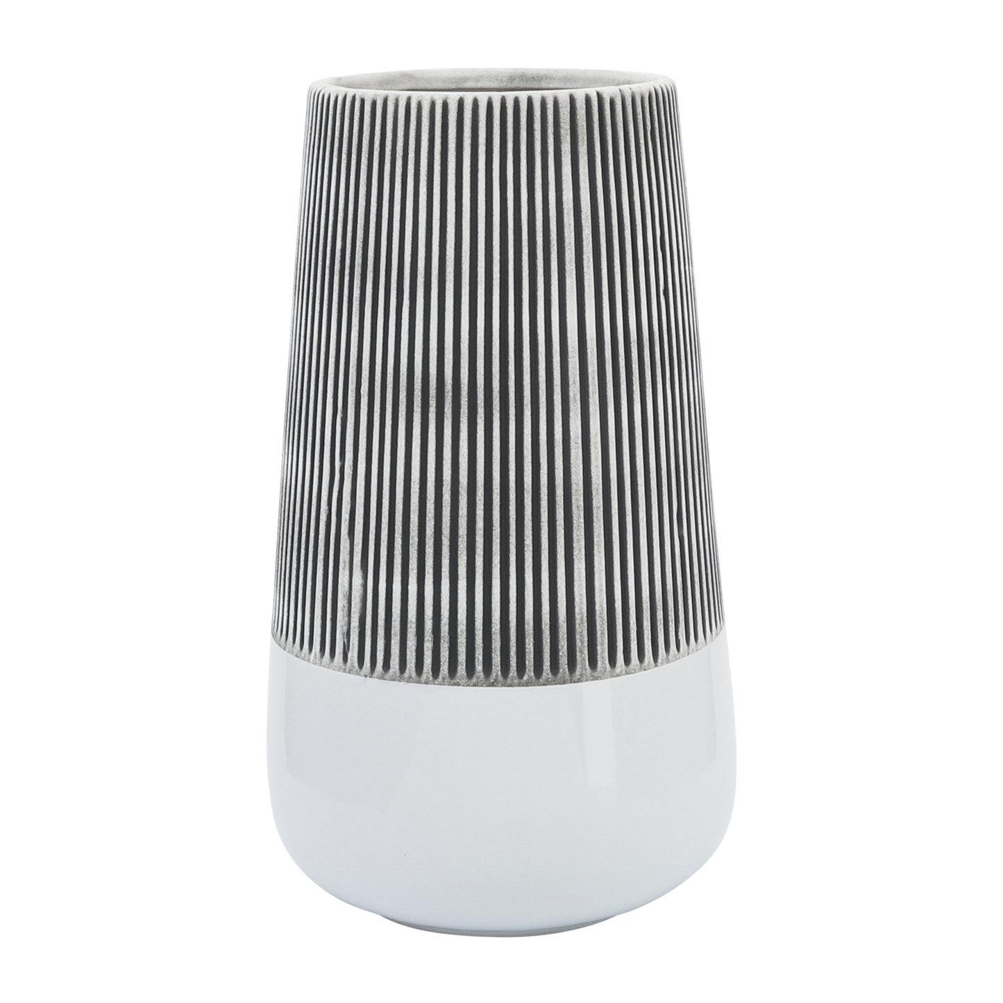 Sagebrook Home Contemporary 12" Ridged Ceramic Vase - Black/White