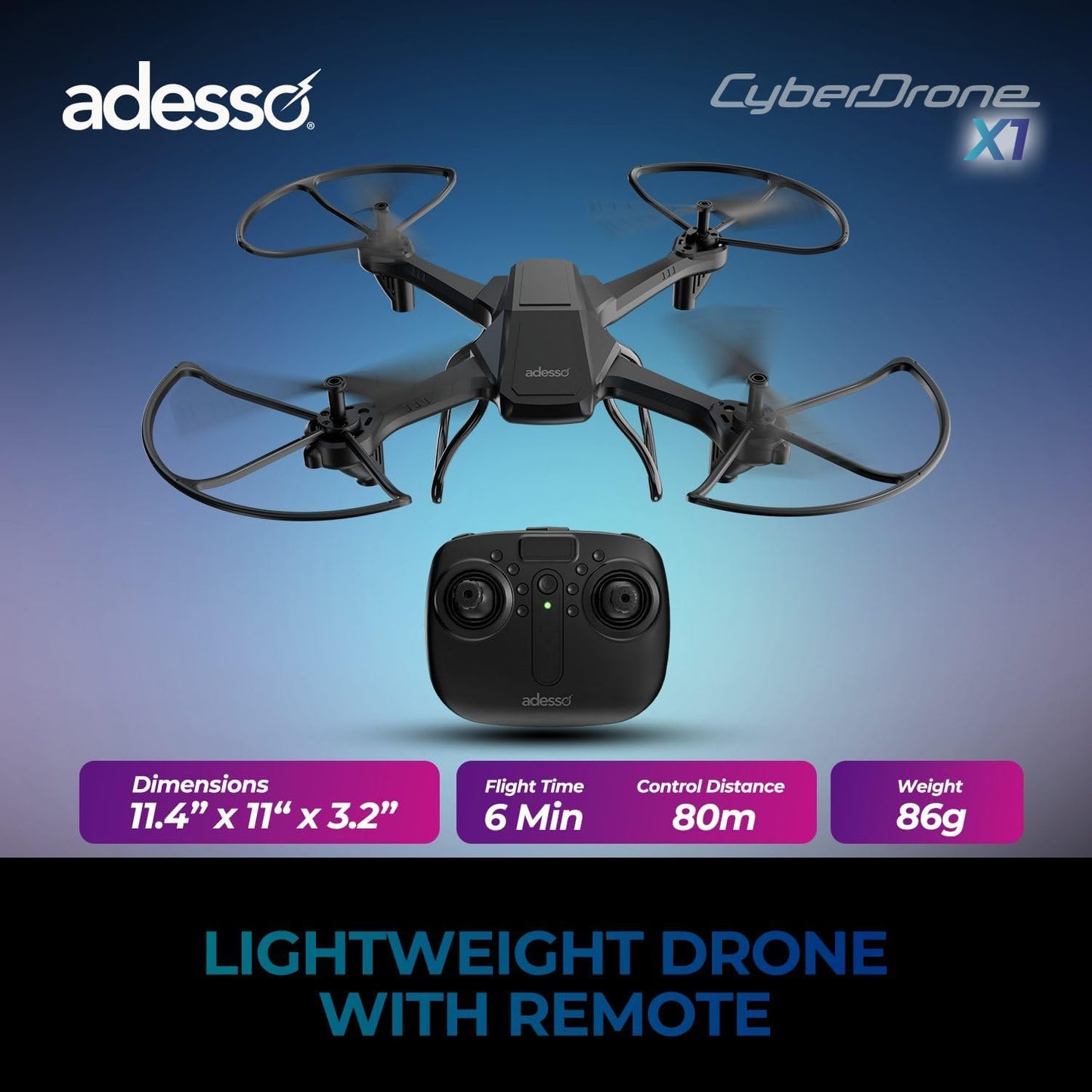 Adesso CyberDrone X1 720P Drone with Remote - Black