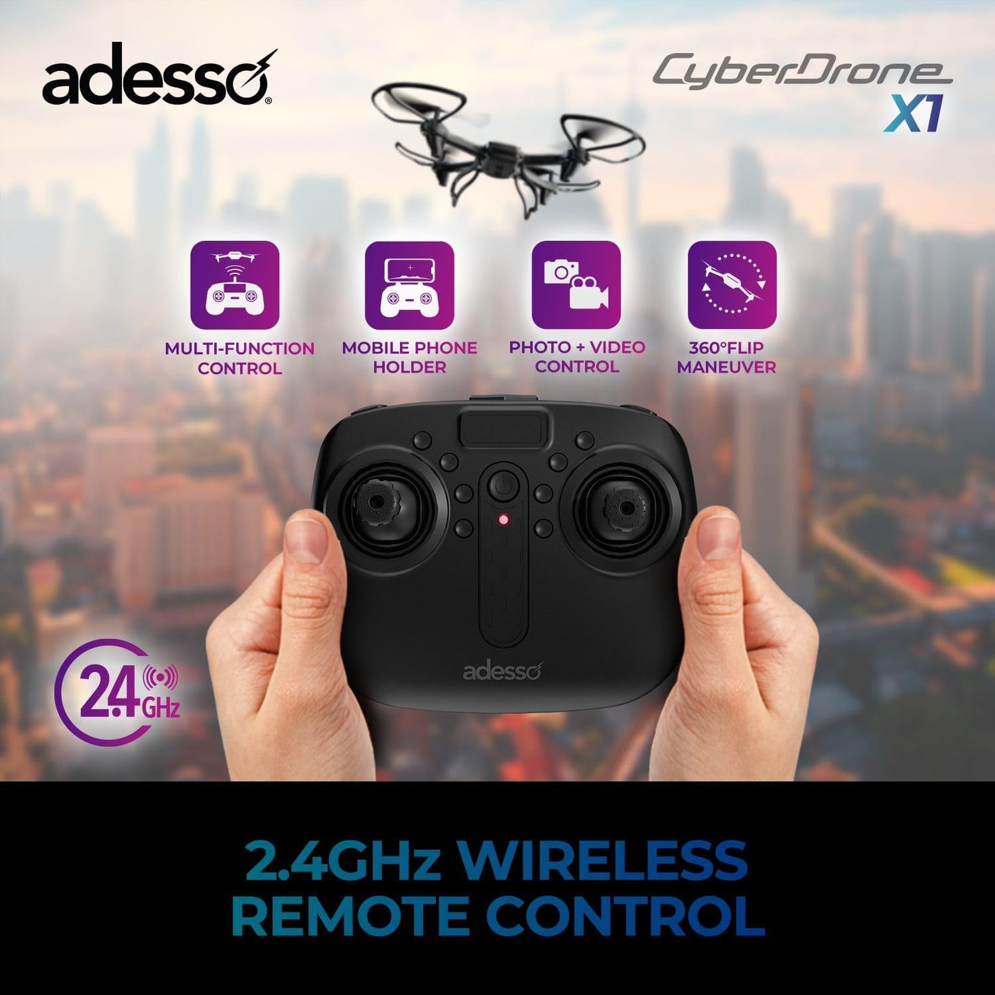 Adesso CyberDrone X1 720P Drone with Remote - Black