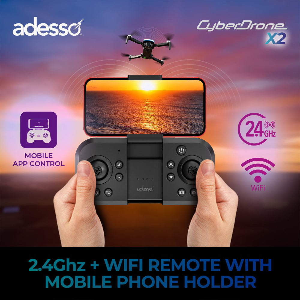 Adesso CyberDrone X2 Remote Controlled Drone with 1080P Camera - Black