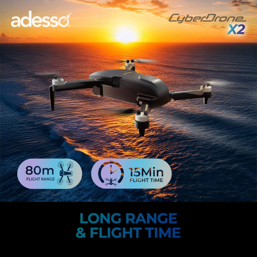 Adesso CyberDrone X2 Remote Controlled Drone with 1080P Camera - Black