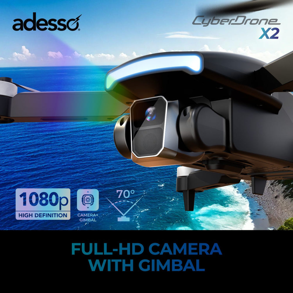 Adesso CyberDrone X2 Remote Controlled Drone with 1080P Camera - Black