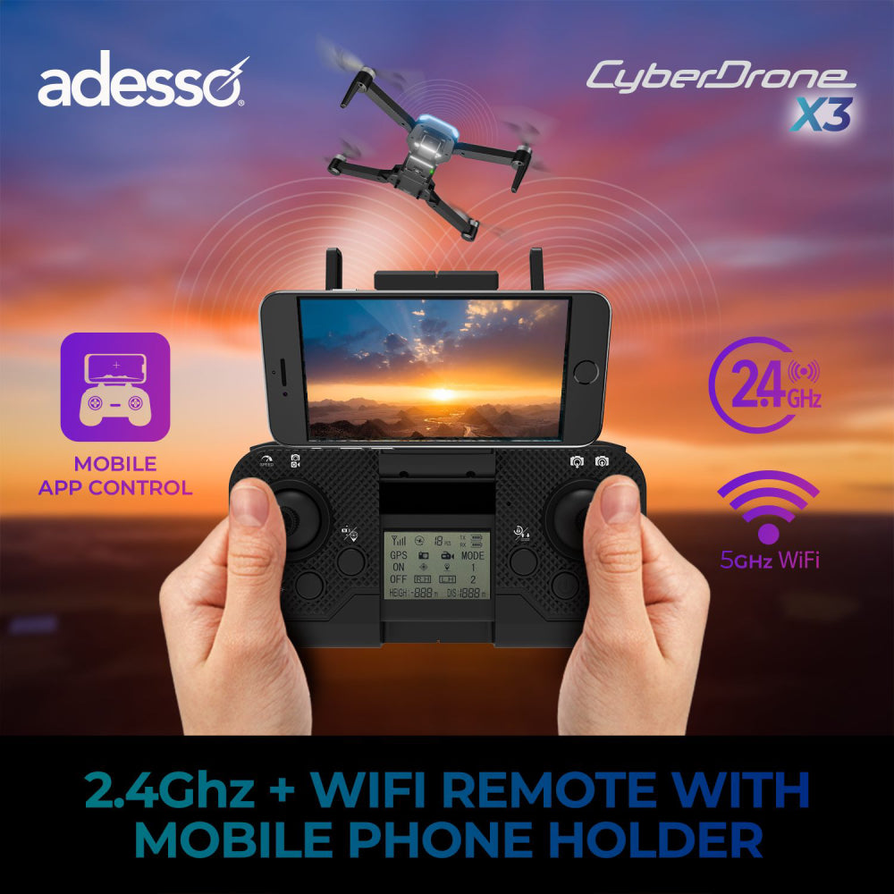 Adesso CyberDrone X3 2K FPV Camera Drone with Remote - Black
