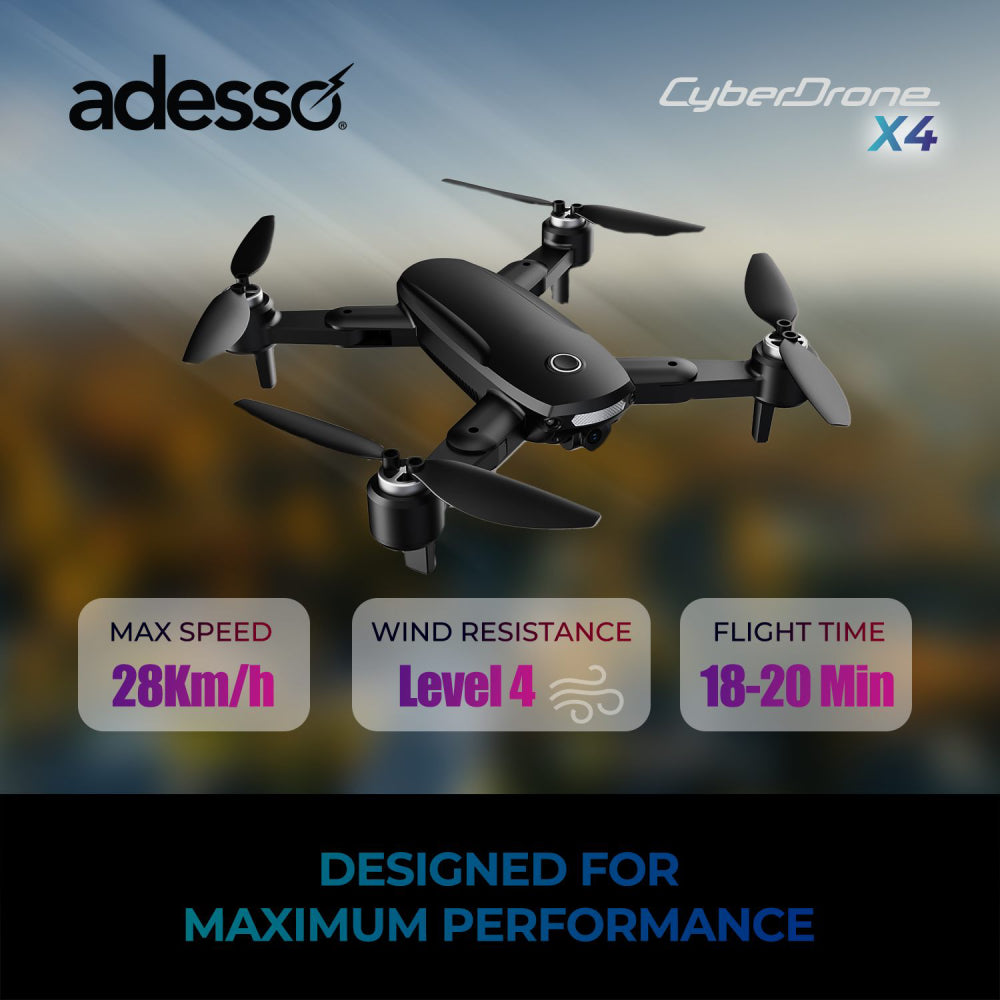 Adesso CyberDrone X4 4K FPV Camera Drone with Remote - Black