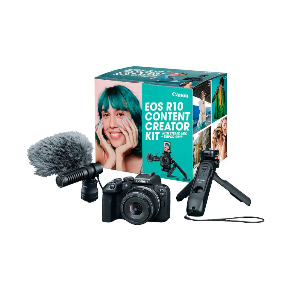 Canon EOS R10 24.2 MP Mirrorless Camera with RF-S18-45 f/4.5-6.3 IS STM Lens Content Creator Kit - Black