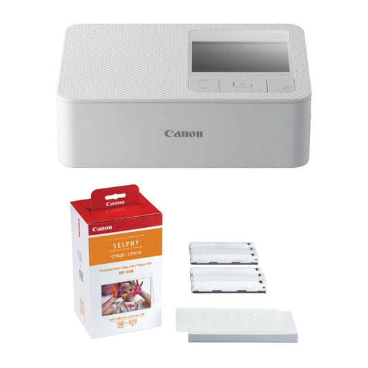 Canon - Impresora fotográfica compacta SELPHY CP1500 - Blanca + Juego de papel y tinta de color Canon RP-108 para impresora Selphy CP910