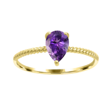 Purple Pear-Shaped Modern Rope Ring in 10K Yellow Gold - Size 7