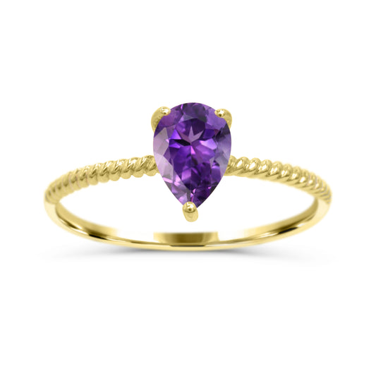 10k Yellow Gold Purple Pear-Shaped Modern Rope Ring (Size 7)