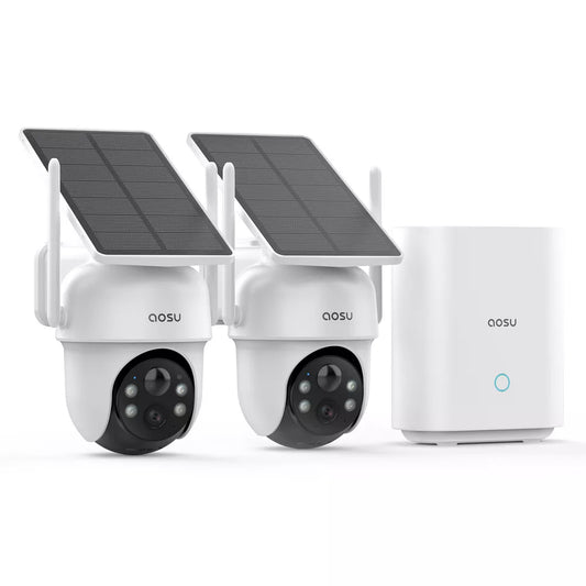 Aosu C9C-2H 2K QHD 3.0-MP Dual-Band Wi-Fi Outdoor AI-Smart Solar Security Camera Kit - White