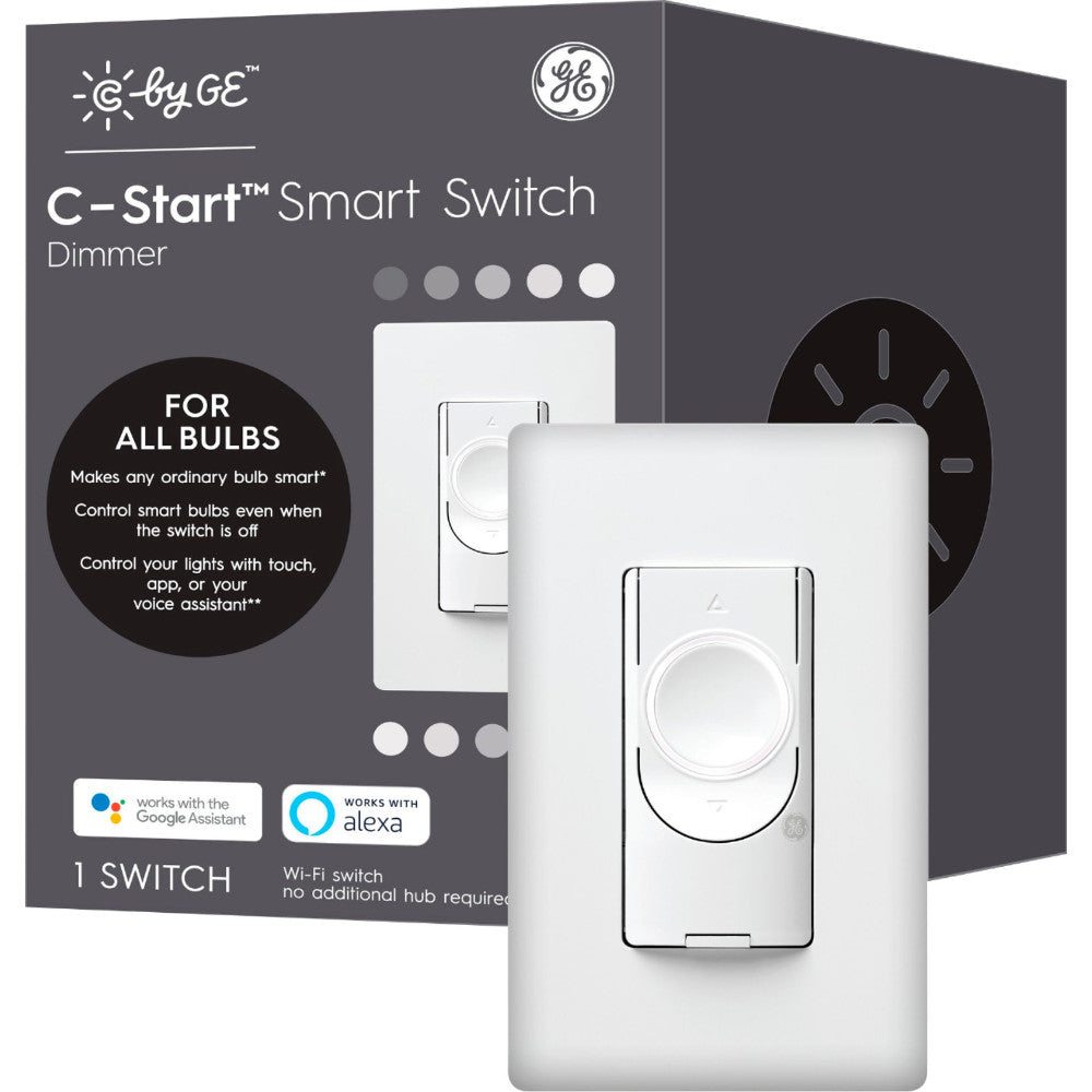 GE C-Start Smart Switch Dimmer with Google Assistant - White