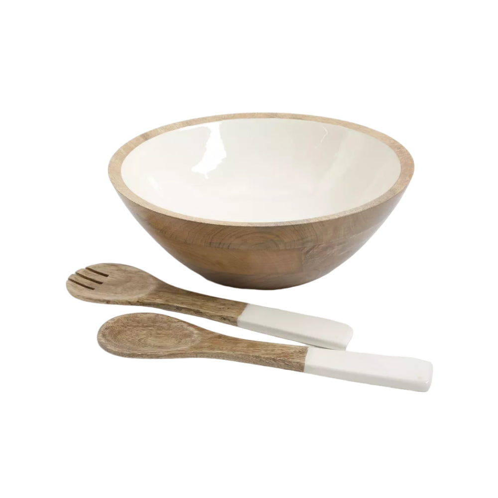 Gibson Laurie Gates Enamel and Wood Salad Set - Brown/White