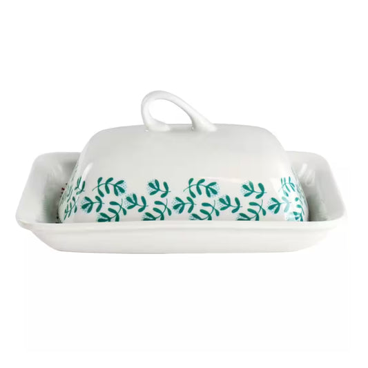 Gibson Home Village Vines Fine Ceramic Butter Dish (2-Piece) - White