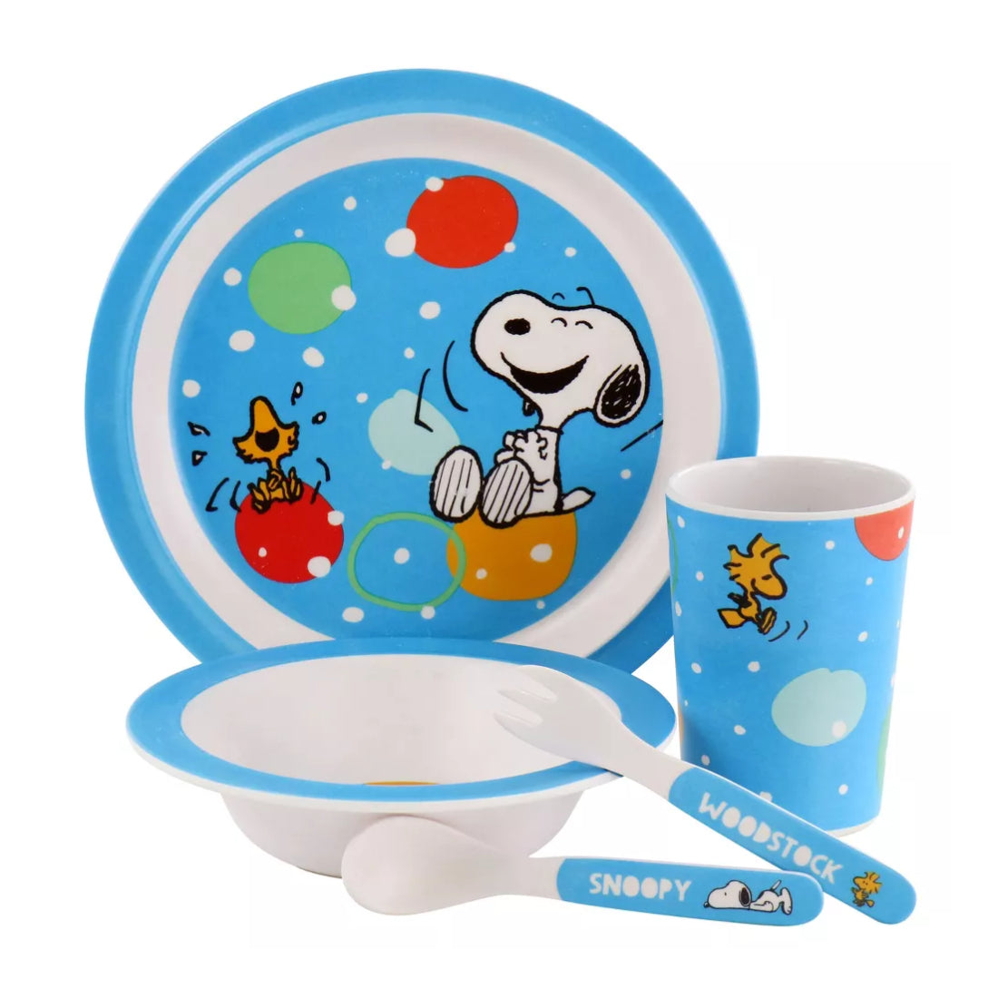 Gibson Peanuts Fun Times Bamboo Melamine Dinnerware Set (5-Piece) - Blue