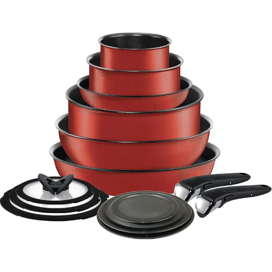 Batería de cocina antiadherente T-fal Ingenio Expertise (juego de 14) - Rojo cereza