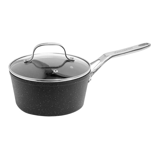 Cacerola antiadherente de aluminio de 2 cuartos de galón con tapa de vidrio Starfrit The Rock - Negro/plateado