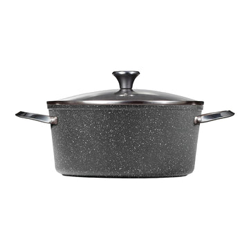 Olla antiadherente de aluminio Starfrit The Rock de 7,2 cuartos con tapa de vidrio, color negro