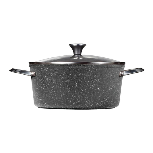 Starfrit The Rock 7.2 Quart Aluminum Non-Stick Stock Pot with Glass Lid - Black