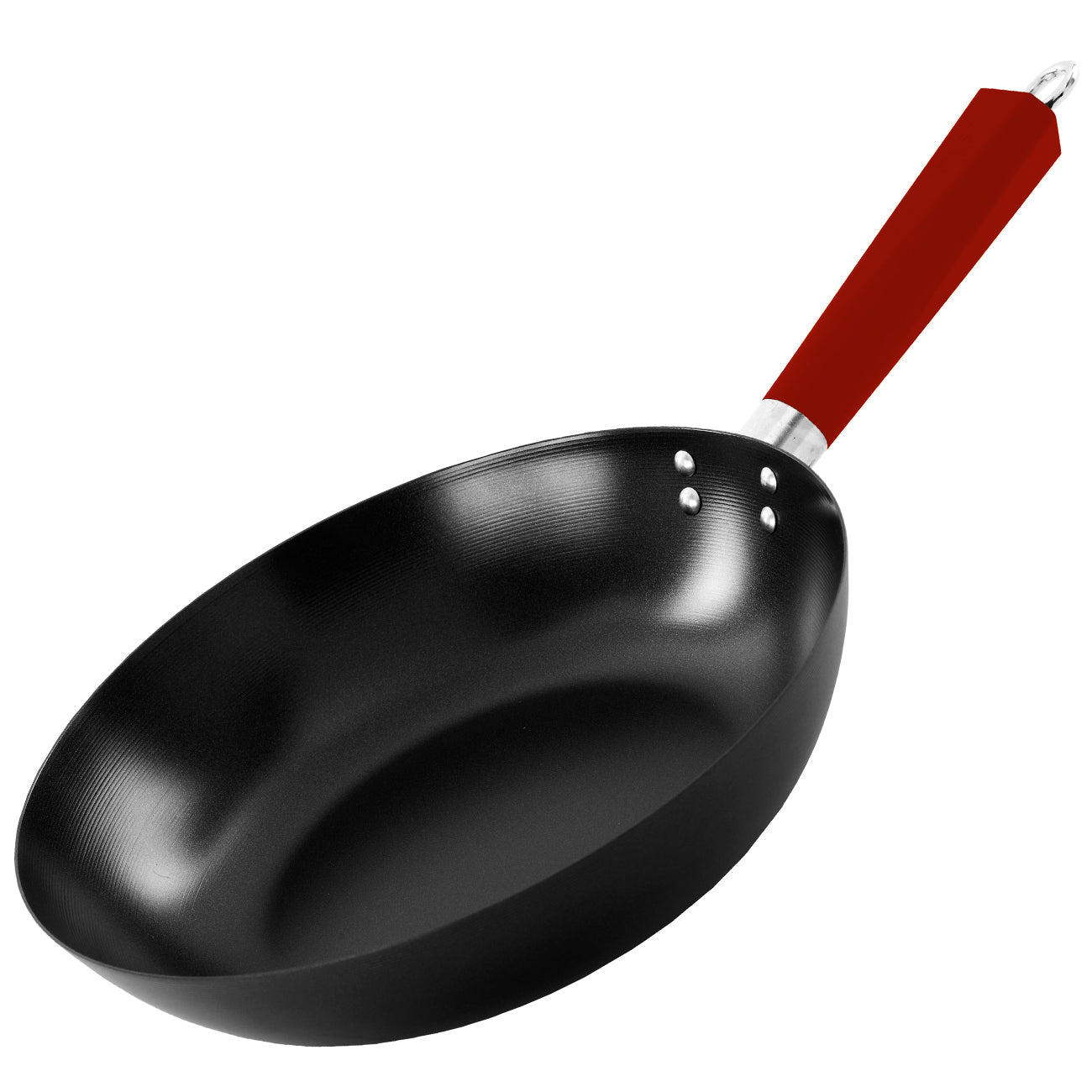 IMUSA 12" PTFE Non-Stick Wok with Bakelite Triangle Handle - Black/Red