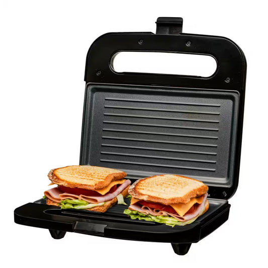 Ovente 750-Watt Panini Press with Non-Stick Hot Plates - Black