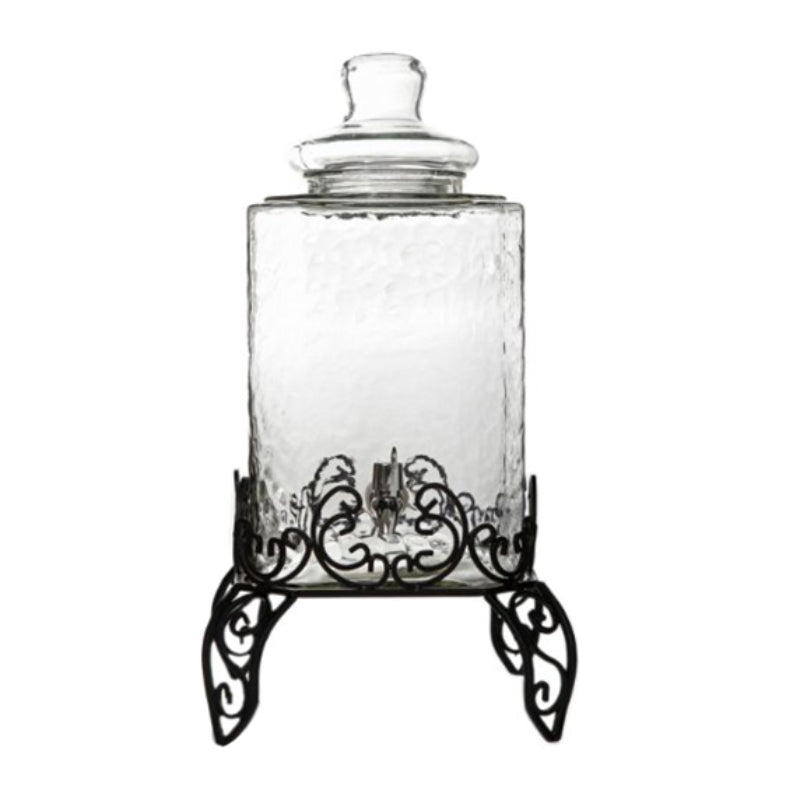 Gibson Home Moreauville 3-Piece Glass Beverage Dispenser with Wire Stand - Clear/Black