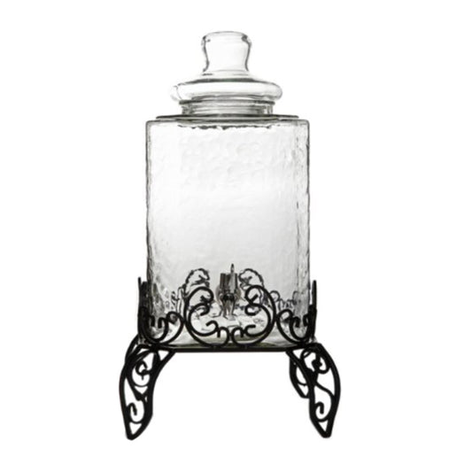 Dispensador de bebidas de vidrio de 3 piezas Gibson Home Moreauville con soporte de alambre - Transparente/negro