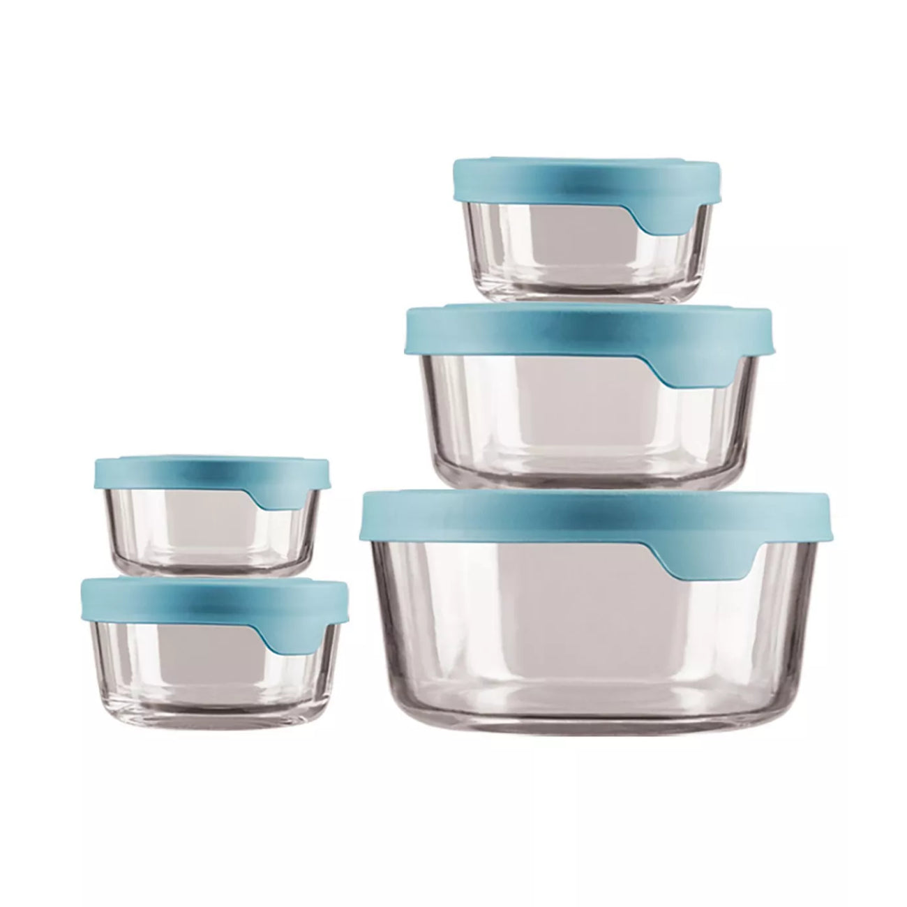 Juego de recipientes de vidrio para almacenar alimentos TrueSeal de Anchor Hocking con tapas (10 piezas) - Azul mineral/transparente