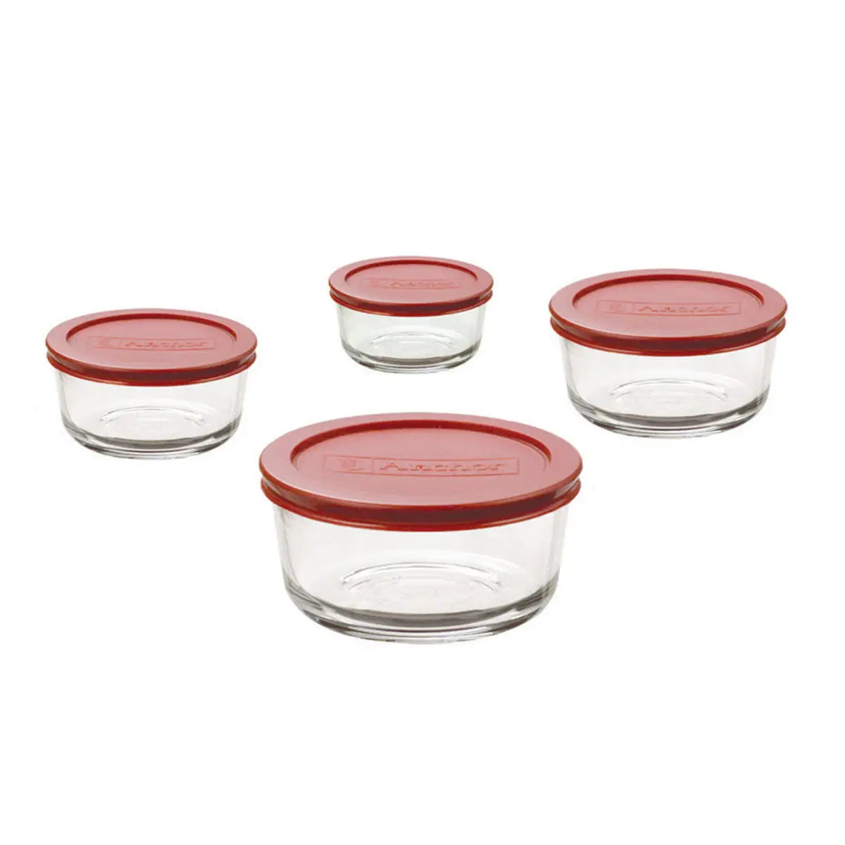 Anchor Hocking Glass Food Storage Set with Lids (8-Piece) - Red/Clear