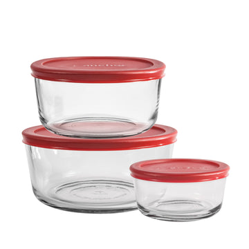Anchor Hocking Glass Food Storage Set with Lids (6-Piece) - Red/Clear