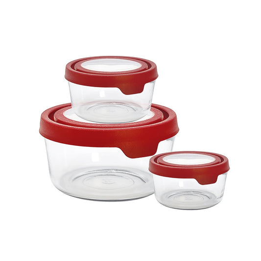 Anchor Hocking TrueSeal Glass Food Storage Set with Lids (6-Piece) - Red/Clear