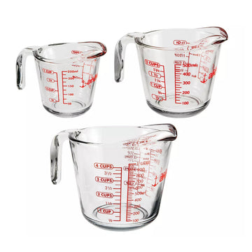 Anchor Hocking Measuring Cup Set with Open Handle (3-Piece) - Clear/Red