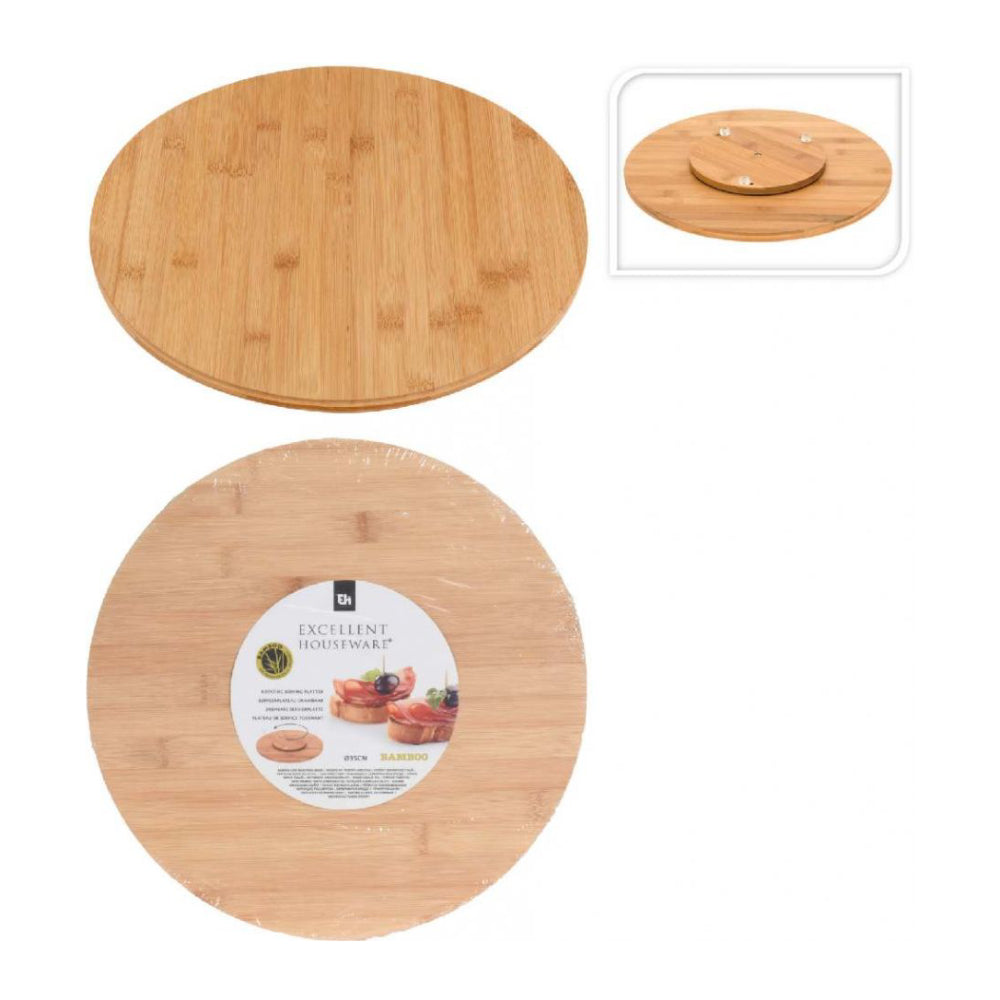 Koopman Bamboo Round Rotating Chopping Board, Brown