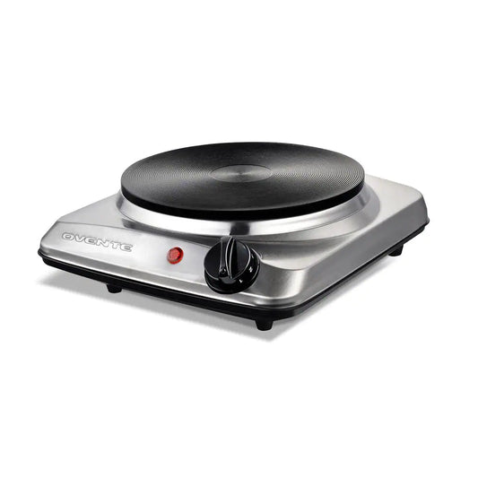 Ovente Electric Cast-Iron Burner with Adjustable Temperature Control and Indicator Light - Silver