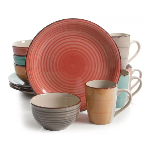 Gibson Home Color Vibes 12-Piece Pastel Stoneware Dinnerware Set