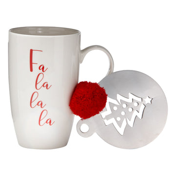Juego de taza y plantilla Fa la la la de 5,75" (etiqueta blanca)