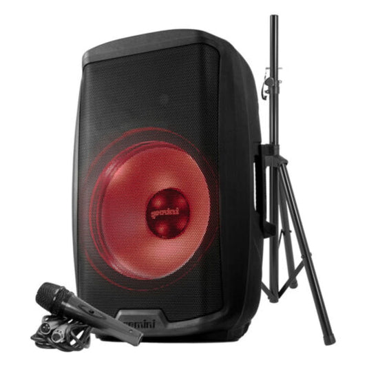 Gemini AS-2115BT-LT-PK 15" 2000W Active Multi LED Bluetooth Loudspeaker with Stand and Wired Microphone - Black