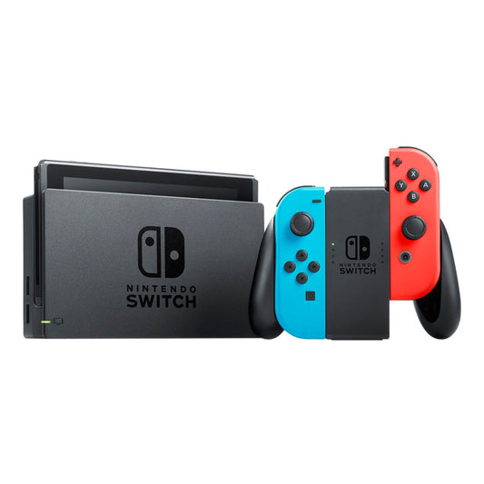 Nintendo Switch con mandos Joy‑Con: rojo neón/azul neón