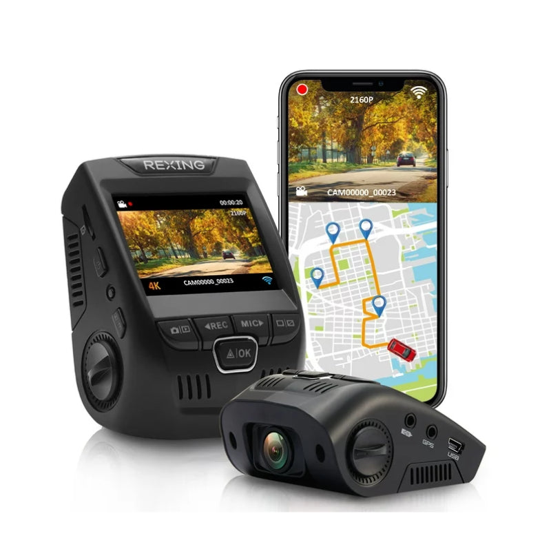 Cámara para salpicadero de coche Rexing V1GW-4K Ultra HD con Wi-Fi y GPS, color negro